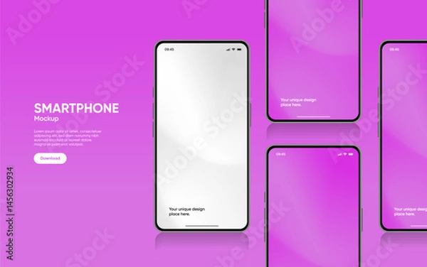 Obraz Realistic smartphone mockup. Mobile phone vector with isolated on white background. Device front view. 3D mobile phone with shadow. Realistic, high quality smart phone mockup for ui ux presentation.