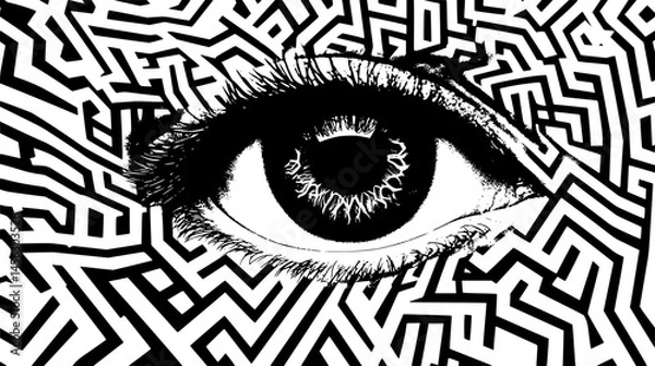 Fototapeta Hexagon Maze With Hidden Eye, vector illustration