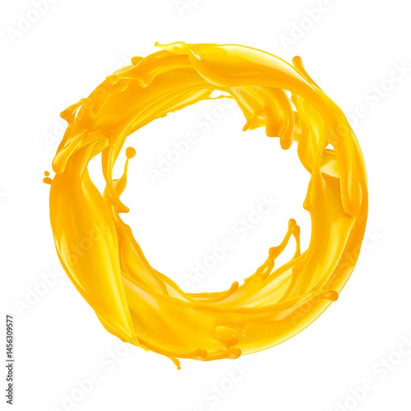 Fototapeta mango juice swirl isolated on white background, dynamic yellow juice circular swirl PNG
