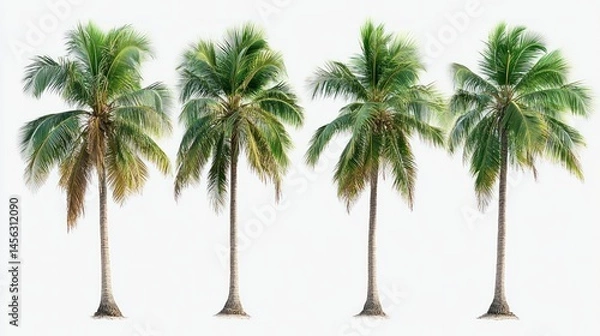 Fototapeta Five coconut palms against white background