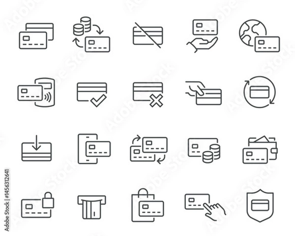 Fototapeta Editable Vector Icon Set in Line Style on Credit Cards and Finance Theme.