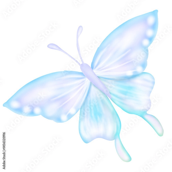 Fototapeta Glowing Butterfly Transparent Neon Blue Butterfly Isolated On Transparent Background