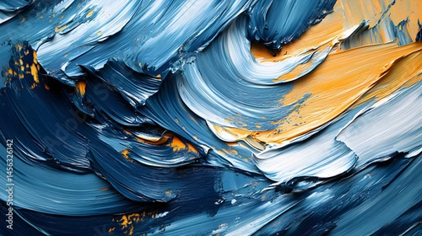 Fototapeta Abstract painting with vibrant blue and yellow hues.