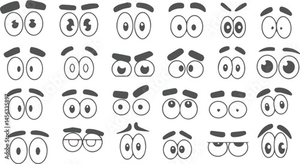 Fototapeta Variety of cartoon eyes set showing different expressions and emotions