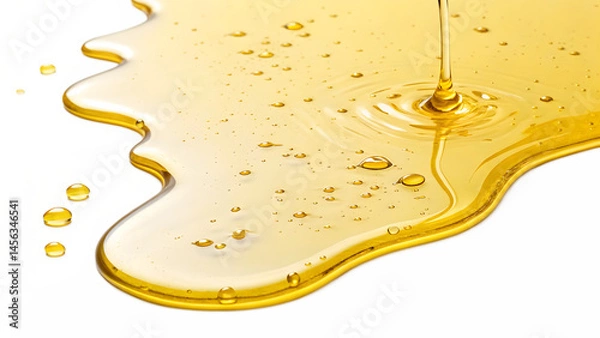 Fototapeta Golden Fluid Drips and Spreads Slowly isolated on transparent background