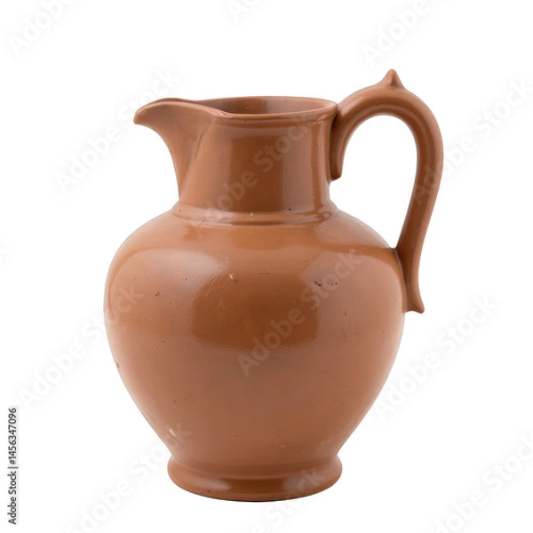 Obraz Clay pitcher on display, traditional handmade pottery, earthy tones, rustic charm, great for home decor or kitchen use Isolated on white background or PNG