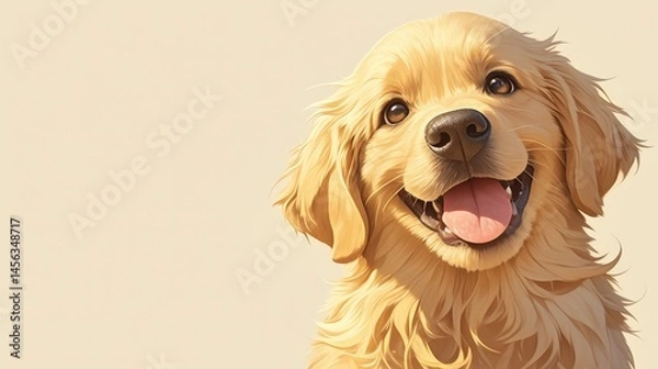 Fototapeta Portrait of a cute golden retriever puppy with a happy expression and big smile