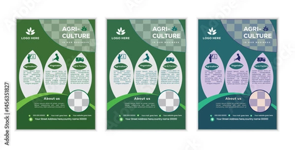 Fototapeta a bundle of 3 templates agriculture flyer design, in blue color, and modern design,marketing,medical proposal, promotion, advertise, publication and editable vector template design.
