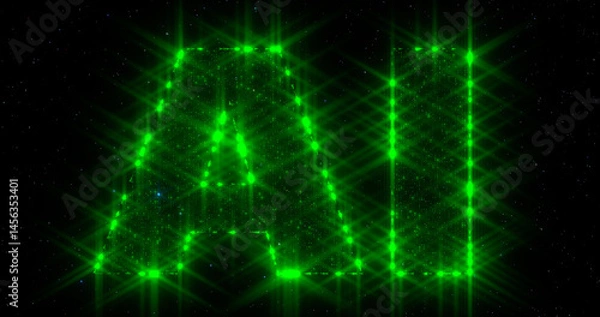 Fototapeta inscription ai, Artificial Intelligence. Text with glowing shine particles. Artificial intelligence abstract concept. Welcome opening template