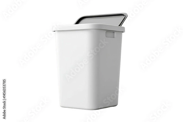 Fototapeta White Plastic Waste Bin Modern Step Trash Can with Lid isolated on transparent background