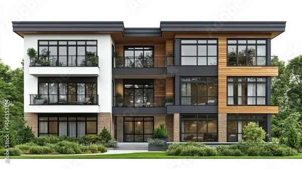 Obraz Contemporary three story apartment building with modern design e
