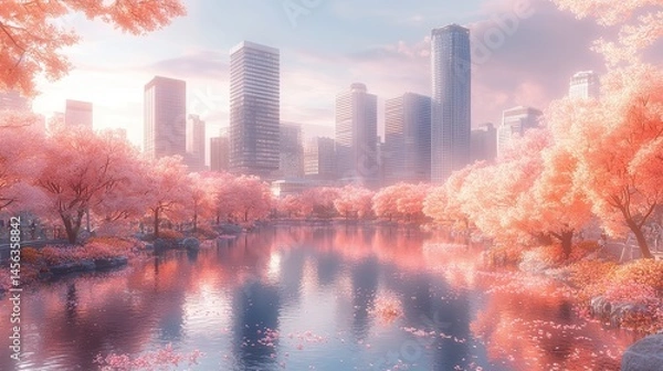 Obraz Cityscape in bloom a serene urban scene blending modern architec