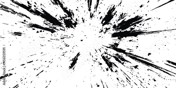 Fototapeta Abstract explosion, radial burst of ink splatter effect. Black ink splatter creates abstract background with dynamic energy. Dynamic charcoal burst explosion, isolated on transparent background. 
