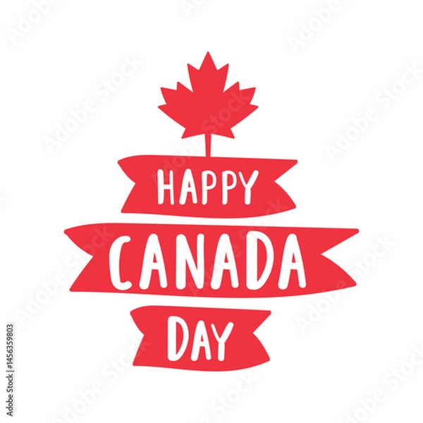 Fototapeta Red ribbons. Happy Canada day. Maple le af. Flat design. Vector illustration on white background.