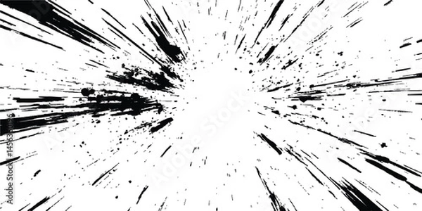 Fototapeta Abstract explosion, radial burst of ink splatter effect. Dynamic manga motion effects with comic-style speed lines, action graphics, and explosive bursts on a clean white backdrop.