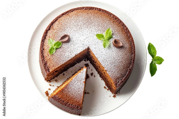 Fototapeta Delicious Homemade Cocoa Sponge Cake, Top View. Perfect for baking blogs, recipes, and food on transparent background