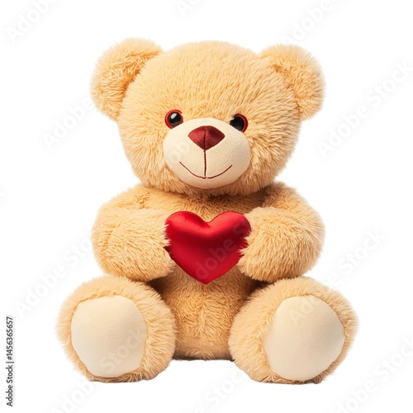 Fototapeta A cute teddy bear holding a red heart, creating a heartwarming and loving scene
