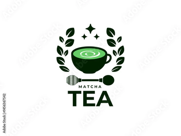Obraz Editable vector logo template for matcha tea restaurant or cafe. Modern minimalist design with customizable text, perfect for branding, menus, and packaging. High-resolution scalable AI EPS files.