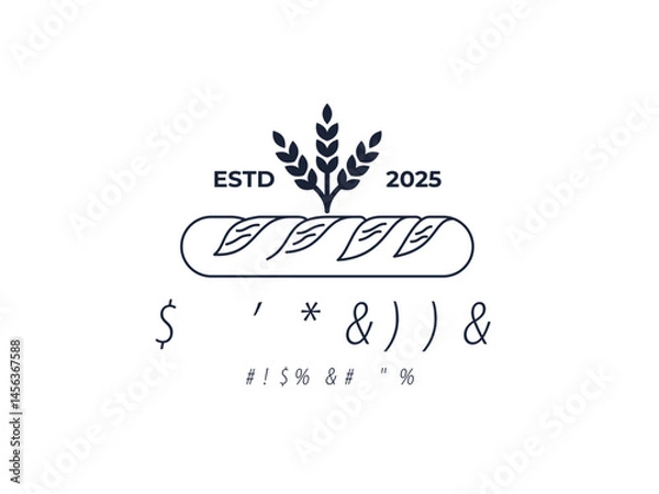 Obraz Restaurant logo template featuring a stylish baguette vector design with editable text. Perfect for cafes, bakeries, and French bistros. Fully customizable, print-ready, and scalable for branding.