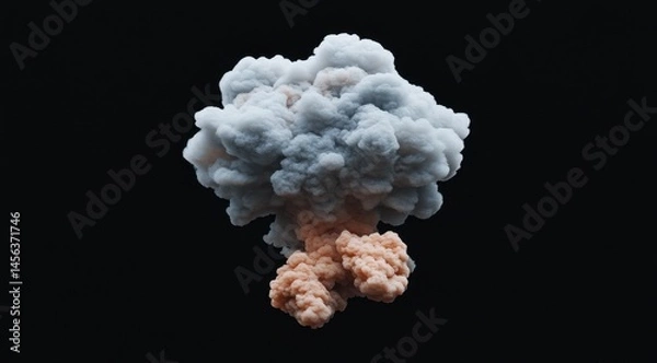 Obraz Abstract smoke cloud, light gray and peach tones, voluminous and textured, against a black backdrop  Detailed, 3D rendered explosion or chemical reaction
