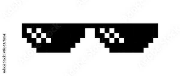 Fototapeta Pixelated sunglasses icon, Pixel glasses meme, Meme eyewear vector, Retro pixel shades, Cool black glasses, 8-bit meme accessory, sunglasses meme, like a boss meme, pixel art.