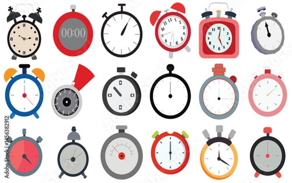 Fototapeta Vector Collection of Stopwatch and Clock Icons for Time Management and Countdown