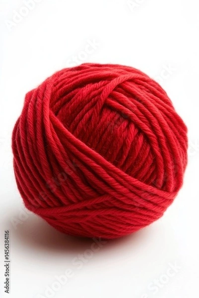 Fototapeta Bright red yarn ball ready for knitting or crocheting projects on a plain background
