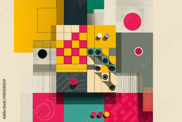 Fototapeta Abstract Board Games Design with Colorful Shapes and Patterns  