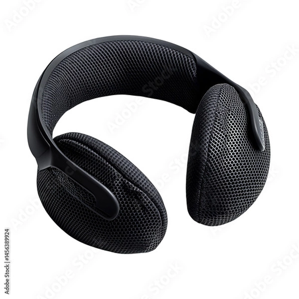 Fototapeta Black over-ear headphones with a comfortable, breathable mesh design. Perfect for immersive listening experiences.