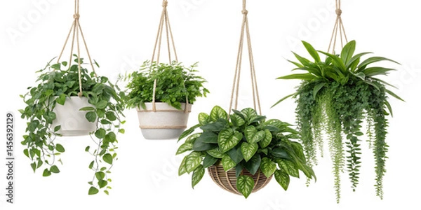 Obraz Hanging plants enhance decor beautifully, element set on transparent PNG