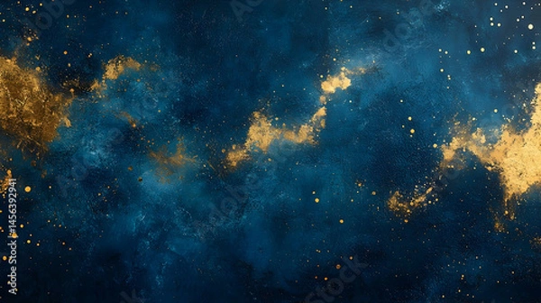 Obraz Abstract celestial artwork with golden speckles on a dark background.