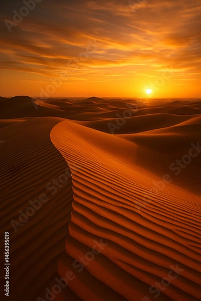Fototapeta Desert sand dunes at sunset with golden light