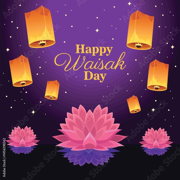 Fototapeta Elegant Waisak Day Lettering with Lotus Design Vector