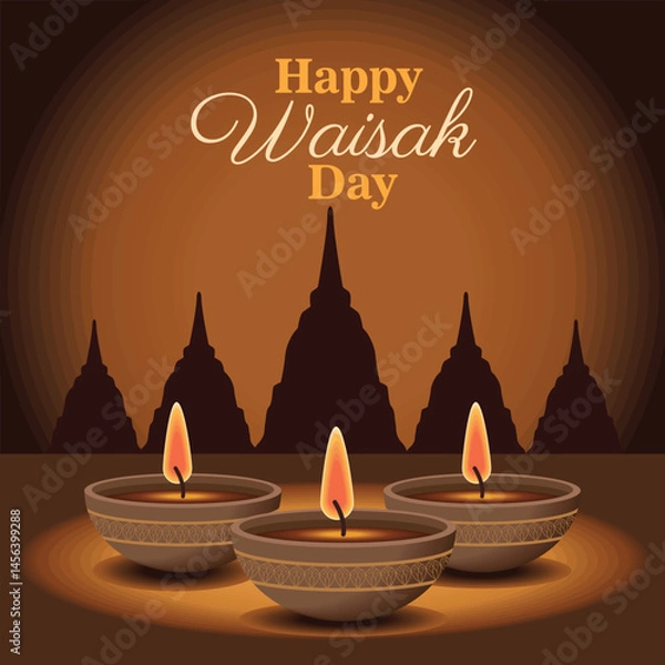 Fototapeta Happy Waisak Day Lettering with Candles Design Vector
