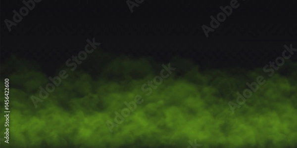 Fototapeta Green Fog effect on transparent dark background. Vector Smoke cloud.