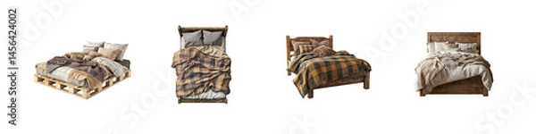 Fototapeta Cozy Bedroom Furniture Collection with Various Bedding Styles