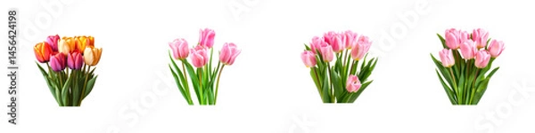 Fototapeta Colorful Tulips in Varied Bouquets on a White Background