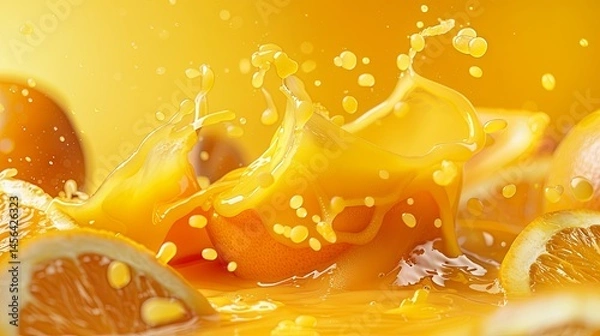 Fototapeta Fresh orange juice splash, cut out. Creative advertising of orange juice. Vitamin C concept. Explosion of freshness. Element of summer visual identity.