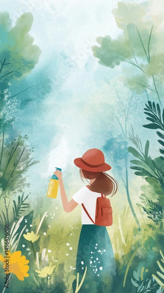 Fototapeta Woman enjoying nature while fighting summer insects  