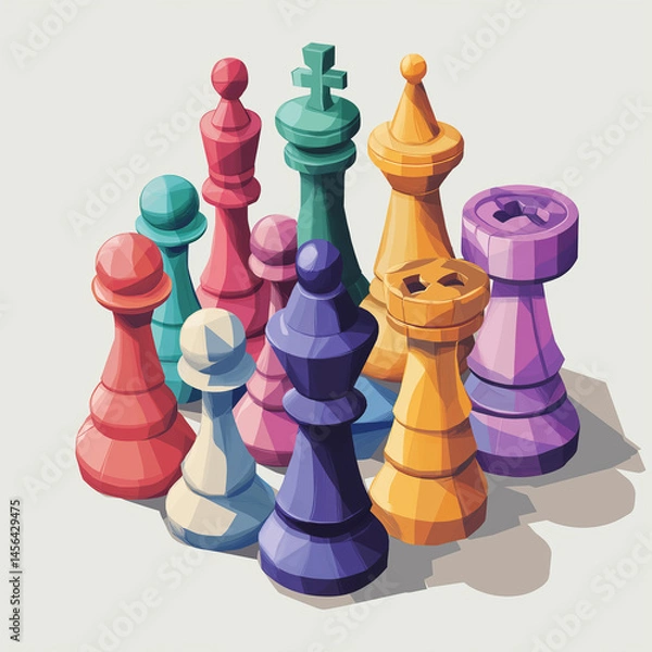Fototapeta Colorful Chess Pieces Arrangement on Light Background  