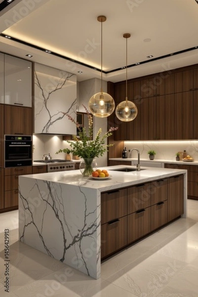 Obraz kitchen island in modern luxurious kitchen interior. created with generative ai technology.