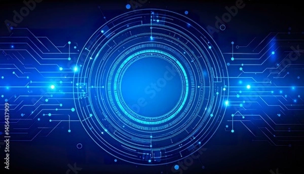 Obraz Futuristic glowing blue circular network abstract technology background image