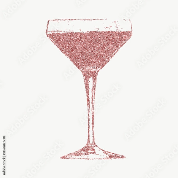 Fototapeta Hand drawn red cocktail with retro pop art stipple texture. Noisy gritty dot halftone effect on vintage ink sketch for stylish bar illustrations, Italian style.
