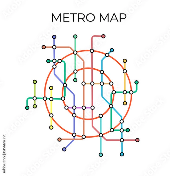 Fototapeta Metro stations and plan of subway with. Fictional metro map of underground. Layout of public passenger transport. Vector