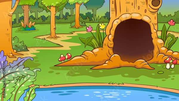 Obraz River and the forest  nature landscape, vector background