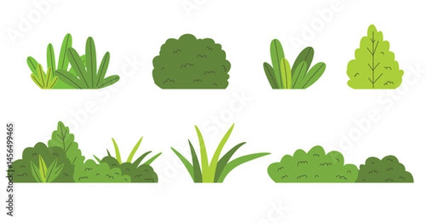 Fototapeta Set of bushes with various shapes, green bushes