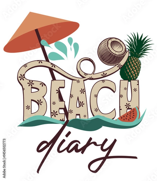 Fototapeta Tropical Beach Diary Logo with Summer Elements