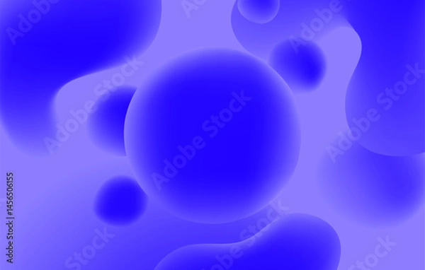 Obraz 3d neon blue abstract vector background. Big round buble in centre. Liquid morphing blobs. Simple organic shapes banner template. Bright color modern design. Many flowing chaotic forms in freespace
