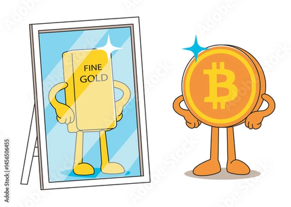 Fototapeta bitcoin is gold 2.0. evolution of investment assets. wealth goods past and present