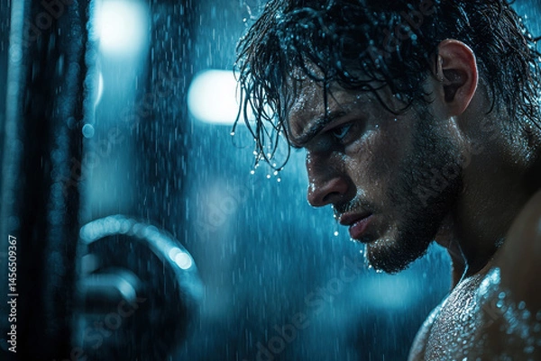 Fototapeta of person training alone in gym showcasing intense focus and effort